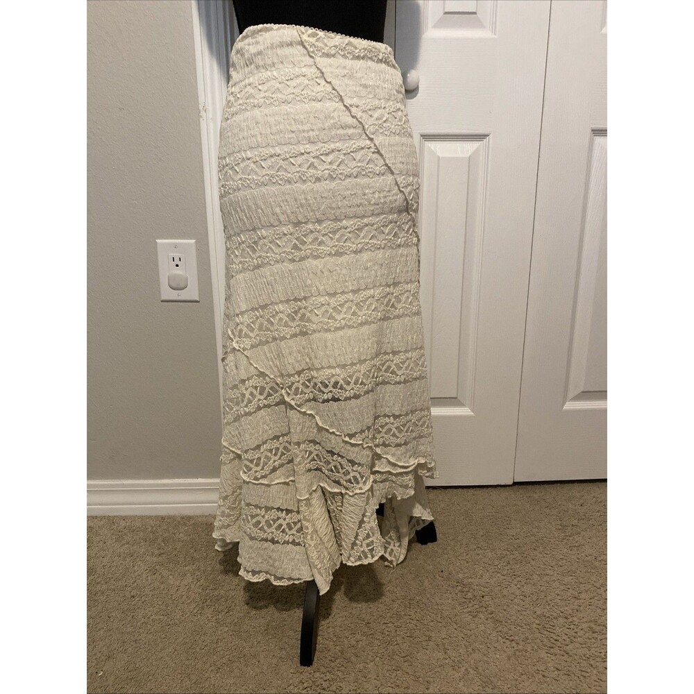 West of Melrose Lace White Cream High Low Maxi Skirt Sz M Boho Cottagecore